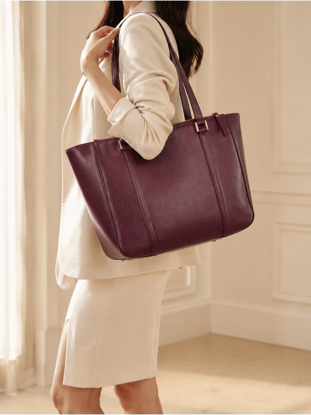 Kate Spade Newbury Lane Briar Large Cherrywood Saffiano Leather Tote